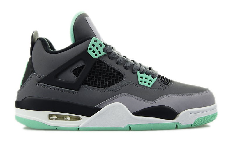2014 308497-033 Womens Air Jordan 4 Retro Dark Grey/Green Glow-Cement Grey-Black 2013 2014